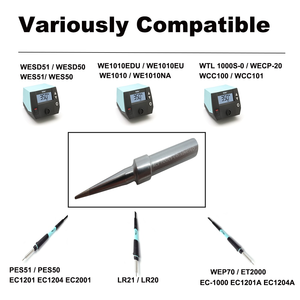 Punta de soldadura ETU biselada, 0,4mm, compatible con WELLER WES51 WES50 WESD51 WE1010NA WE1010EU PES51 PES50 LR21 LR20, broca de soldadura de lápiz de hierro
