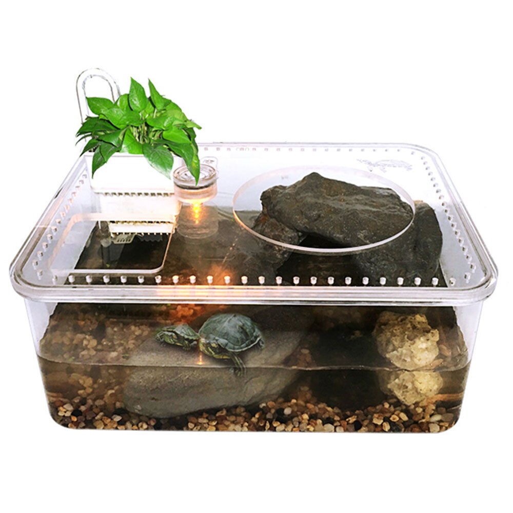 Turtle And Fish Landscaping Aquarium Turtle Tank Acrylic Feeding Box Water And Land Durable Plastic Amphibious Tortoise Pot