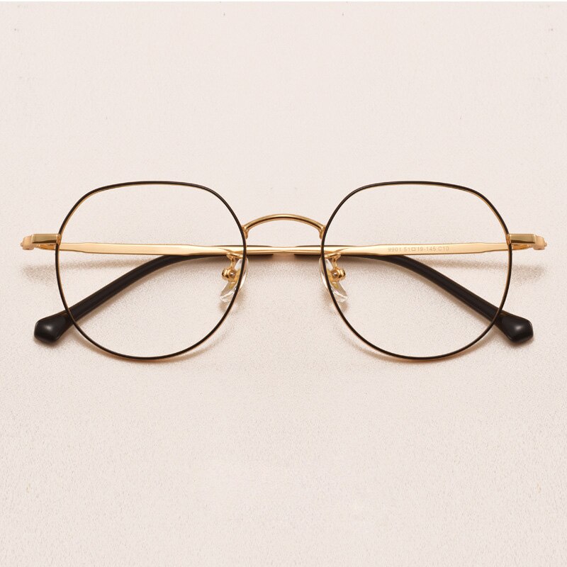 Lightweight Titanium Oval Round Glasses for Men Women Optical Prescription Eyeglasses Frame Korean oculos de grau: BLACK GLOD