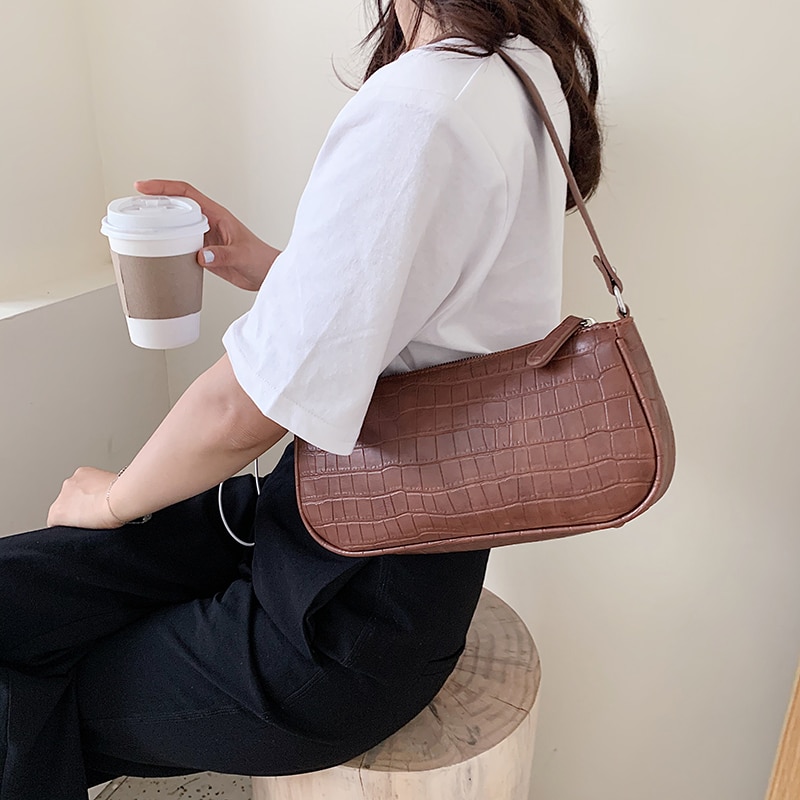 Stone Pattern Small Pu Leather Armpit Bag For Women Summer Chain Shoulder Bags Summer Handbags Female Travel Hand Bag