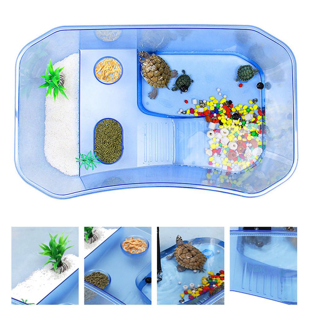 Reptiel, schildpad, terrarium, plastic aquarium, bak met zonnehelling, droogplatform, reptielenkooi