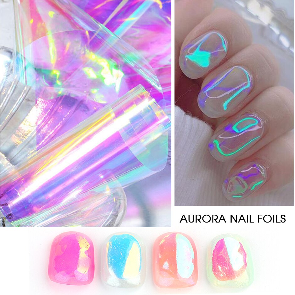 Aurora Nail Foils Shattered Glass Nail Art Marble Holographic Cellophane Paper Nail Sticker Summer Manicure Clear GL1900