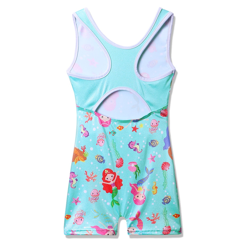 Baohulu söt tecknad toddler flicka trikot gnistrande ärmlös biketard för flickor gymnastik balett barn dans kostym outfit cyan