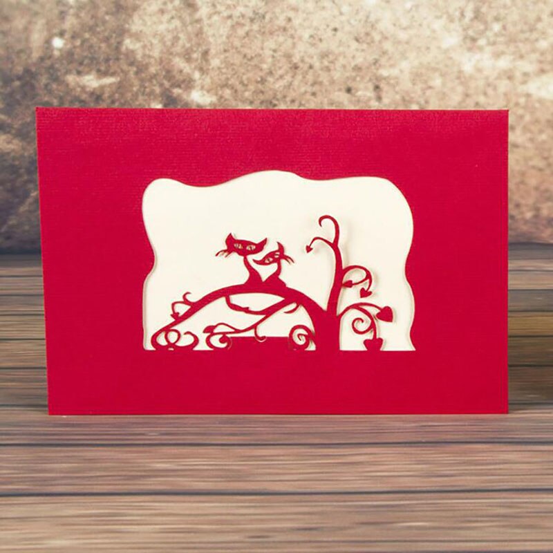 Nieuw Red Cover 3D Wenskaart Postkaart Papier Gesneden Katten Opvouwbare Wenskaart Wenskaart