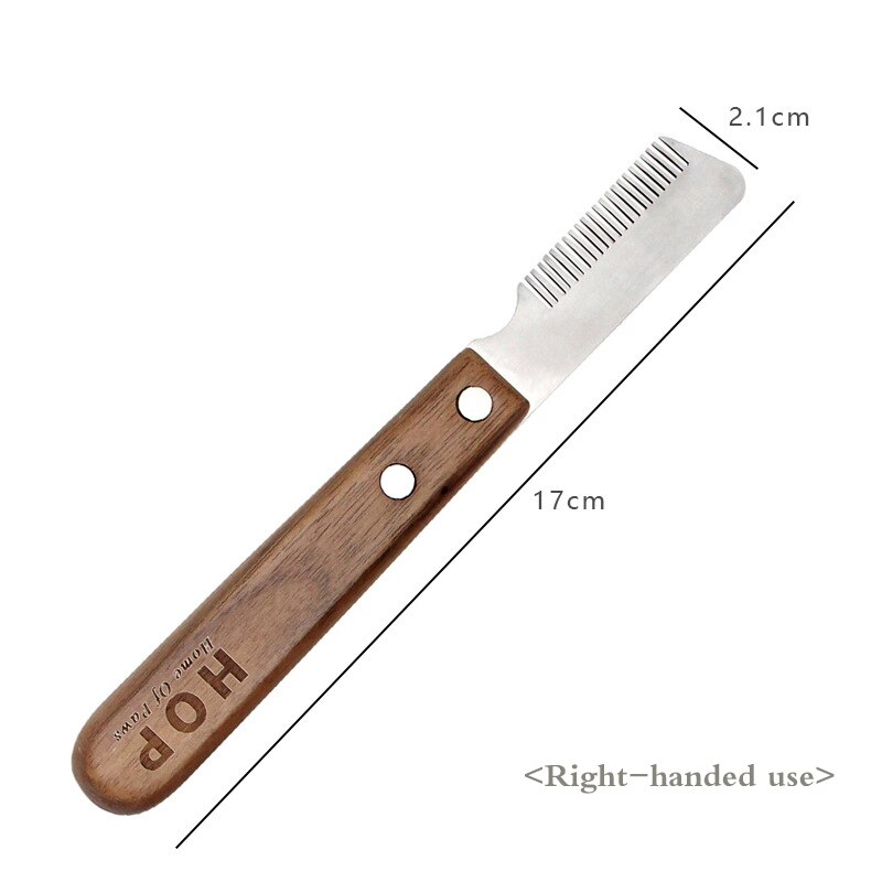 Couteau d&#39;épilation pour animaux de compagnie, peigne en acier inoxydable pour chiens et chats, manche en bois, brosse dépilatoire, perte de poils, outils de toilettage pour chiens et chats: Right-hand