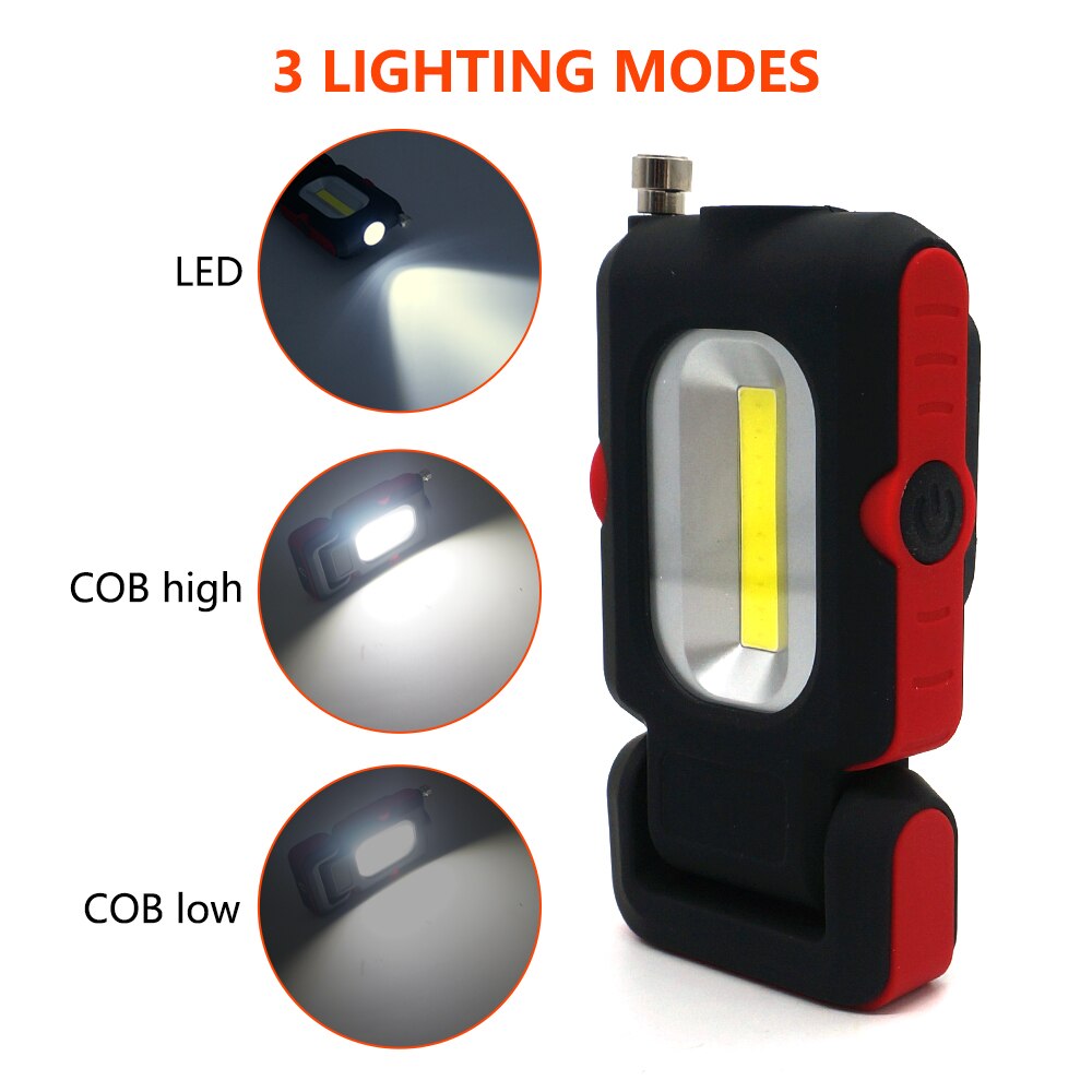 Aukelly usb oppladbar led arbeidslys magnetisk stativ krok garasje cob lampe bilreparasjonslommelykt med pick up tool magnet