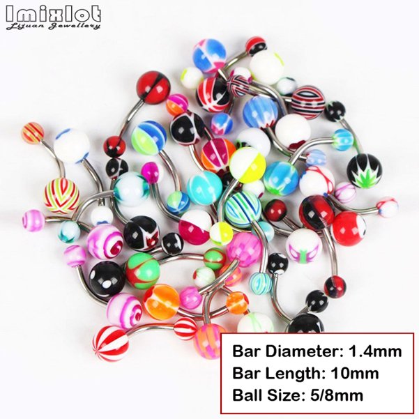 20 unids/lote de anillos coloridos de silicona para ombligo, Piercing para ombligo, bolas de 5/8mm, barra curva, Piercing para ombligo, joyería para el cuerpo: PLATEADO