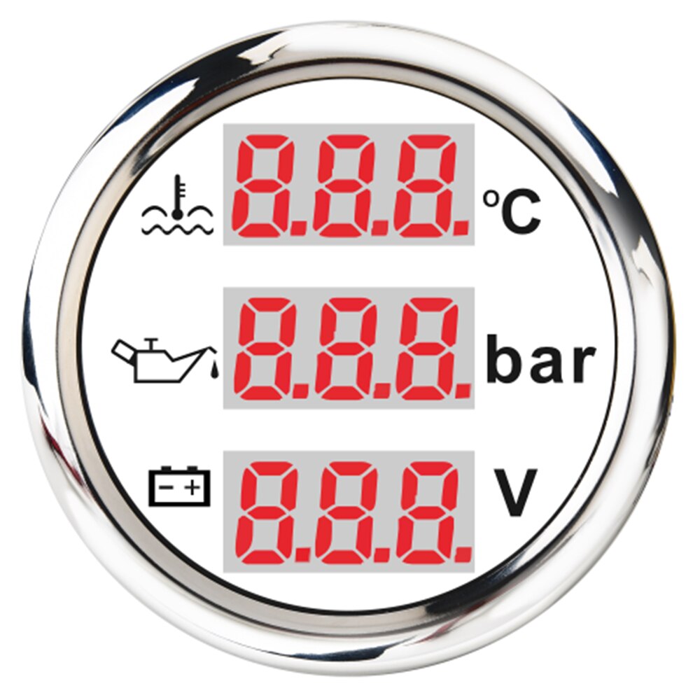 3 In 1 Multi-Function Digital Gauge Water Temp Oil Pressure Gauge With Alarm Voltmeter IP67 Voltage Water Temperature Gauge: WS