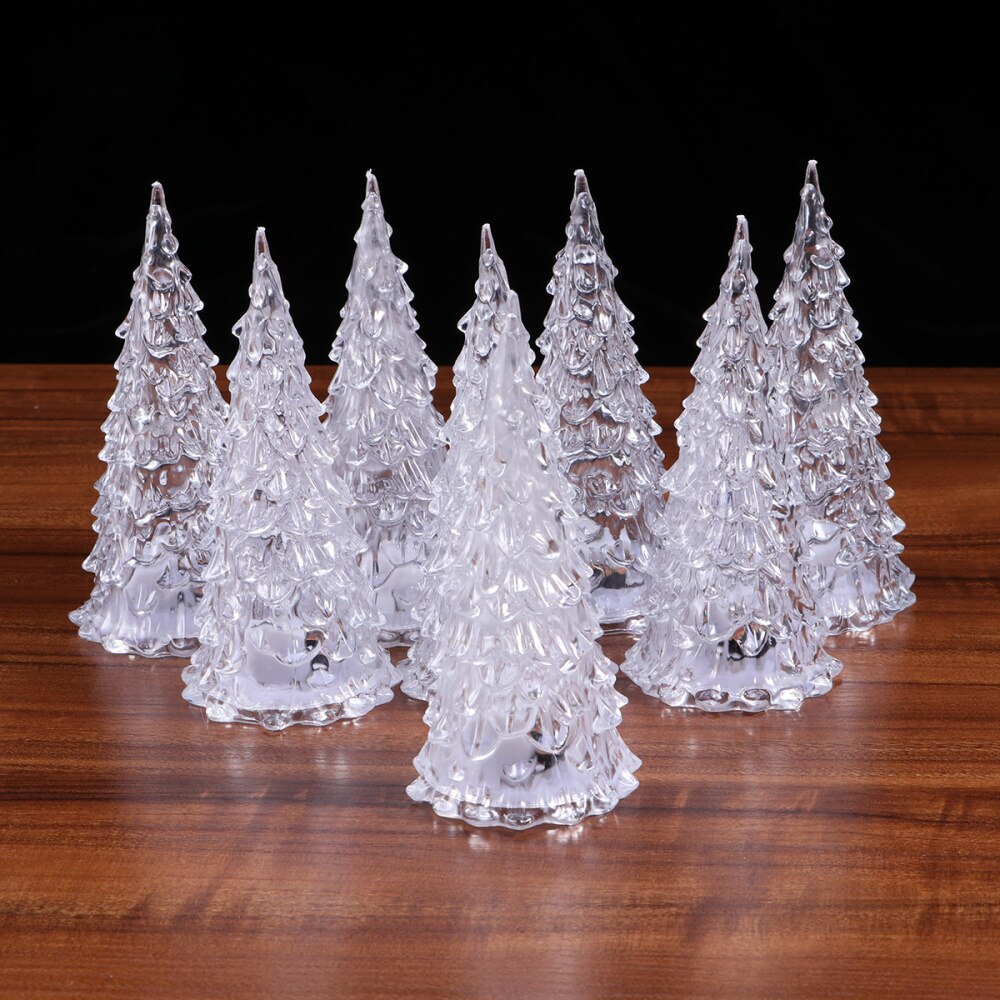 12 Stuks Mini Crystal Kleur Veranderende Led Kerstboom Mode Verlichte Kerstboom Nachtlampje Lamp Tafelblad Desktop Decoratio
