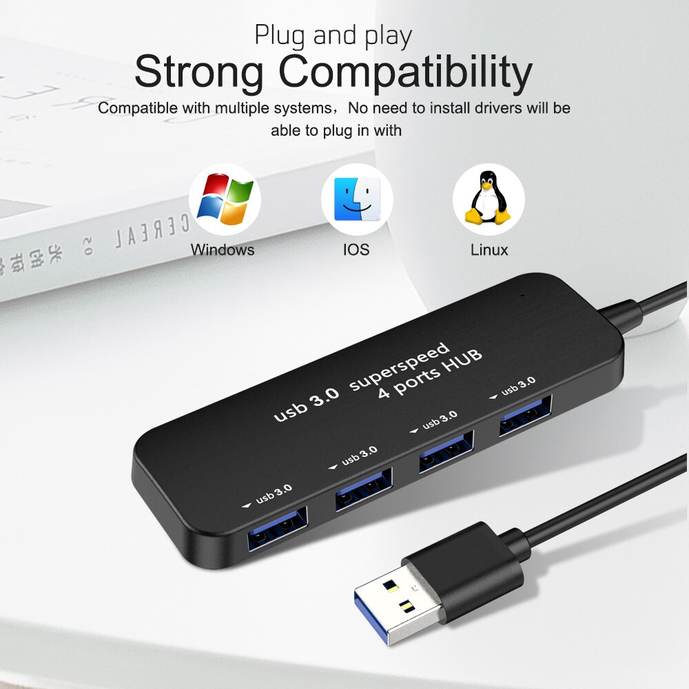 USB 3.0 Hub Ultra-thin 4 Port High Speed USB Hub Splitter For MacBook Laptop Tablet PC Computer Multi-device Accessories Adapter