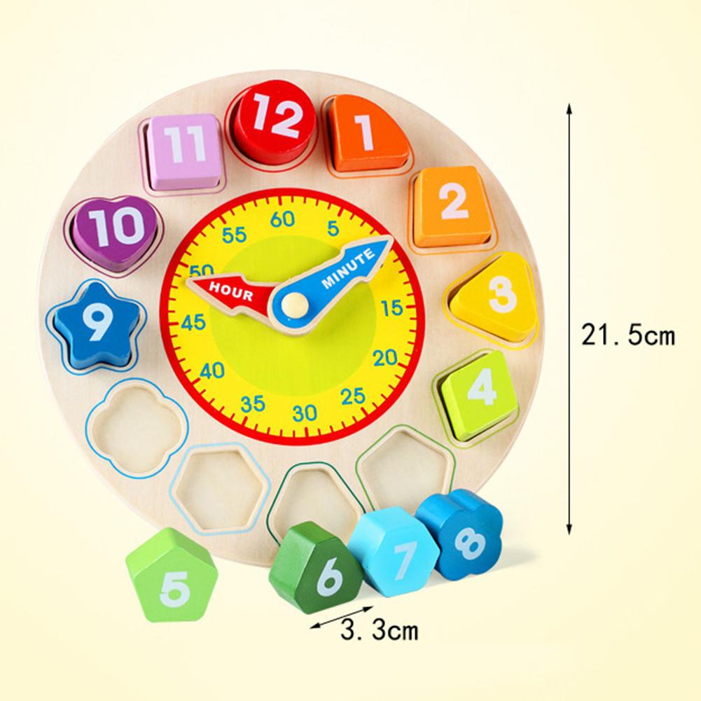 Wooden Digital Numbers Clock Puzzles Geometry Cognitive Kids Toddler Early Education Toy