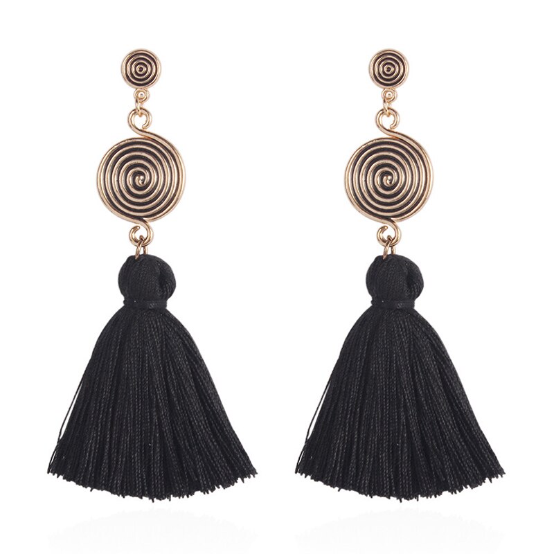 Kwastje Oorbellen Vrouwen Vintage Draad Kwastje Oorbellen Boho Bohemian Vintage Paleis Fringe Tassel Oorbellen Dangle: Black