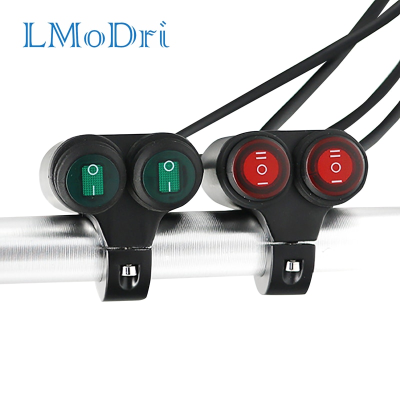 LMoDri-Interruptor de aleación de aluminio para motocicleta, 7/8 manillar de ", resistente al agua, 2 interruptores de Control, indicador de luz Universal, 12V
