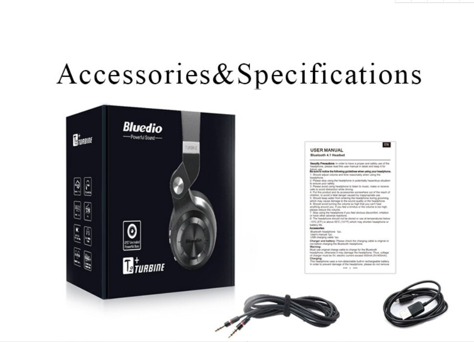 Wireless Bluedio T2+ V5.0 Stereo Foldable Style EDR Wireless Headset for Smartphone Tablet PC: White Retail box