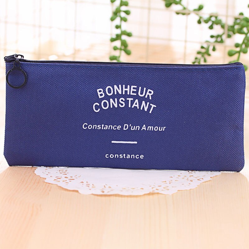 canvas gray Grid Pencil Bag red blue stripe Pencil Bag bonheur constant Pencils Bags navy color: navy