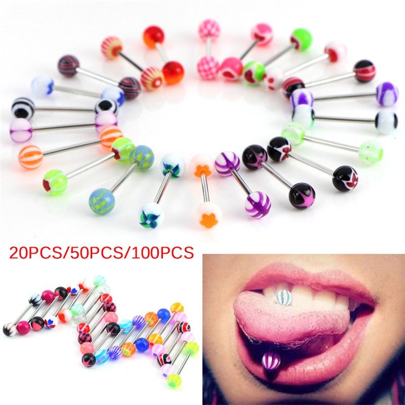 20/50/100 Stks/partij Gemengde Kleuren Mode Tong Tounge Ringen Bars Barbell Tong Piercing Lichaam Sieraden Accessoires