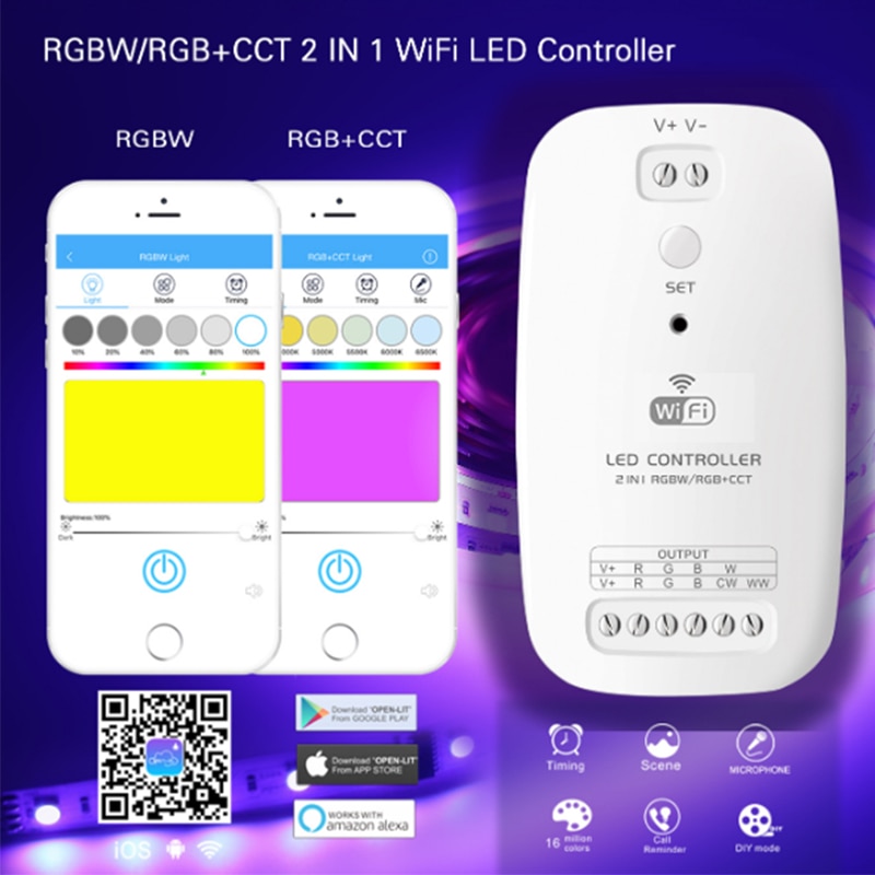 Led wifi-ohjain rgbw rgb+cct 2 in 1 älykäs nauhavaloohjain, joka on yhteensopiva alexa-avustajan kanssa ios-järjestelmälle