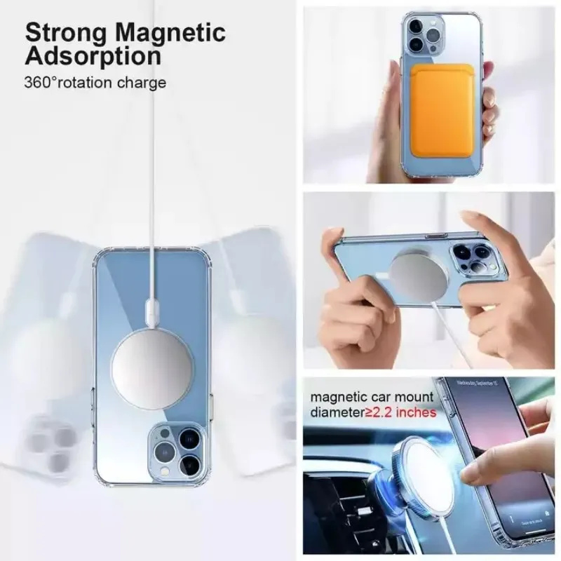 Wireless Magnetic Cover for Apple Magsafe Case Iphone 11 12 13 15 16 Plus 14 Pro Max 13 Mini Clear Acrylic Cases
