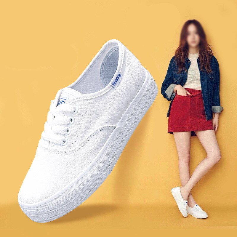 Small white shoes Korean canvas shoes women's thick soled flat bottom casual Board Shoes White women's shoes: 39