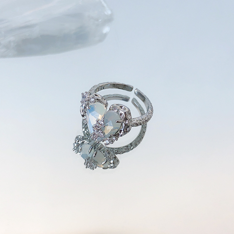 Amore forma anello in pietra di luna tendenze moda gioielli gotici squisito anello da donna regolabile regali romantici regali per il nuovo anno: Blue