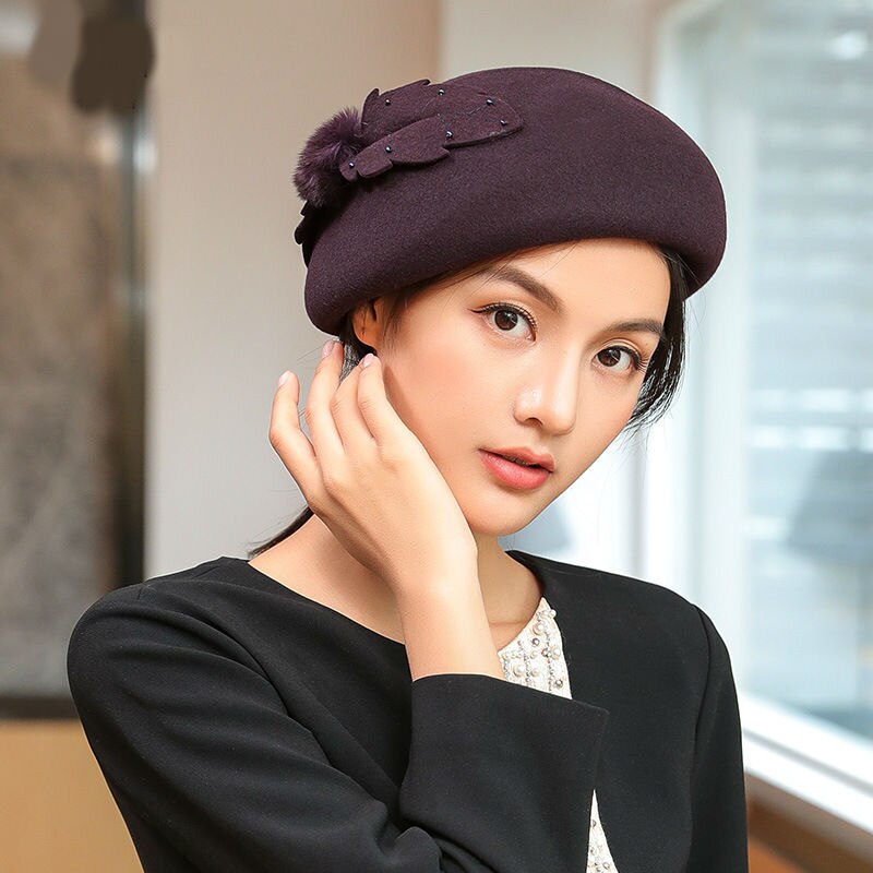 Sombreros tiroleses de mujer elegantes y femeninos, sombreros de fieltro a la de invierno para mujer, gorros de fieltro con flores, gorra tipo pastillero, sombreros de lana 100% Australia