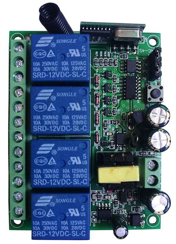 Ac110v 220v 230v 4ch 4 ch 4 kanal 10a relæ rf trådløs fjernbetjening switch system 315 mhz 433 mhz sender og modtager: Sort / 433 mhz