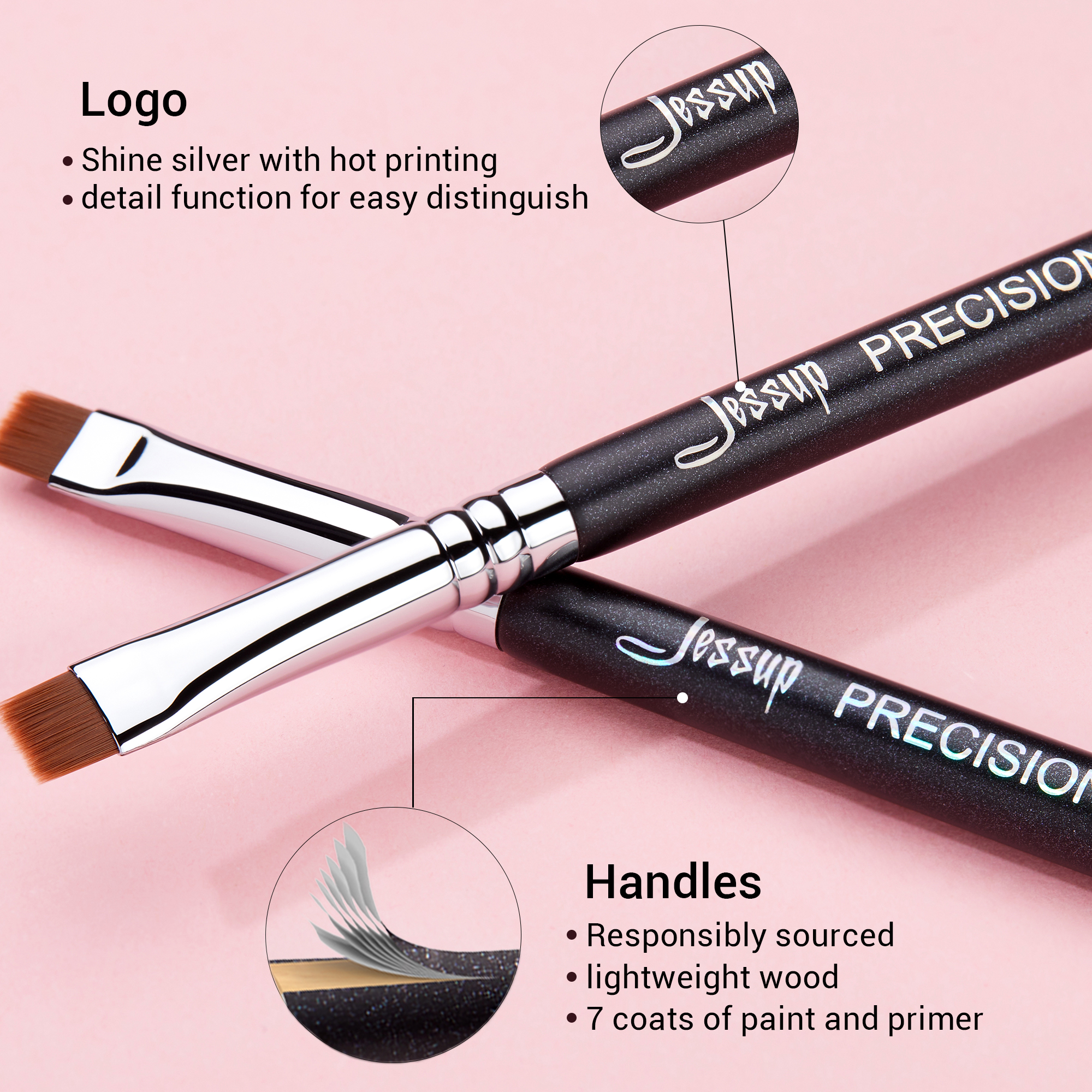 Jessup-pincel delineador de ojos, pelo sintético de precisión, plano, maquillaje, cejas, mango de madera