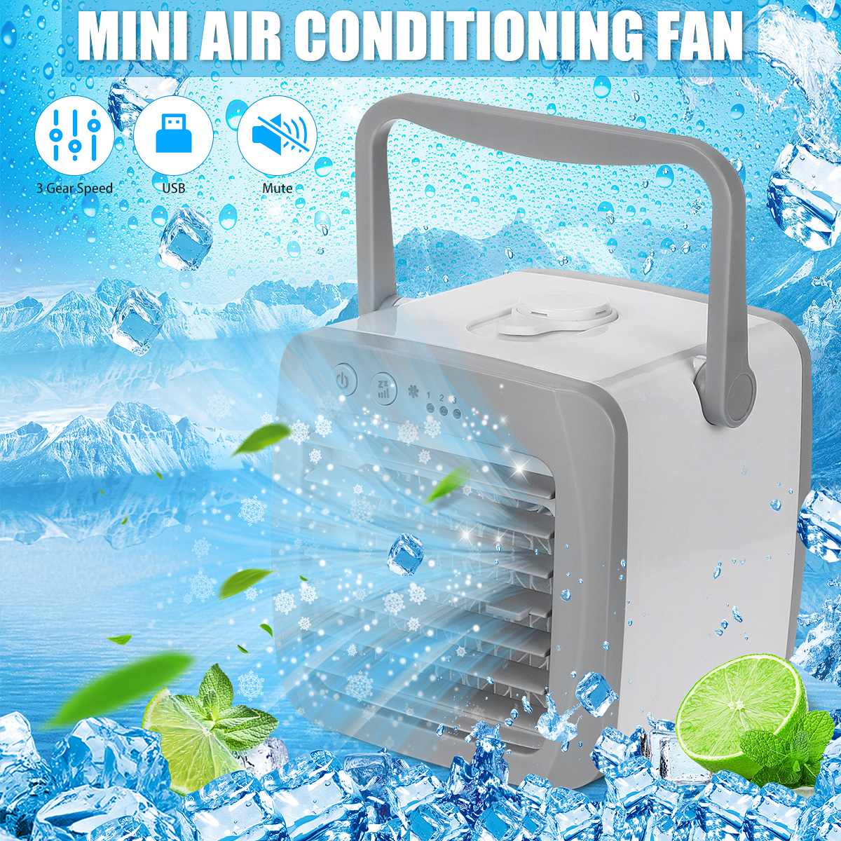 Home Mini Air Conditioner Portable Air Cooler Personal Space Air Cooling USB Rechargeable Air Conditioning 3 Speeds Desk Fan
