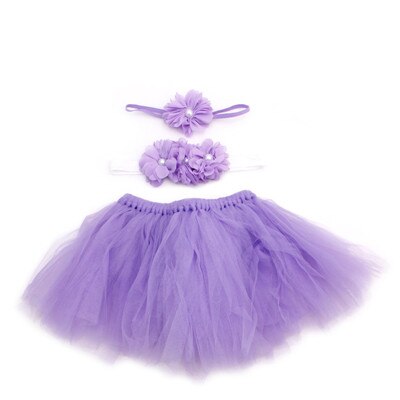 Baby toddler pige blomster tøj + hårbånd + tutu nederdel foto prop kostume outfits 3 stk nederdel: Lilla