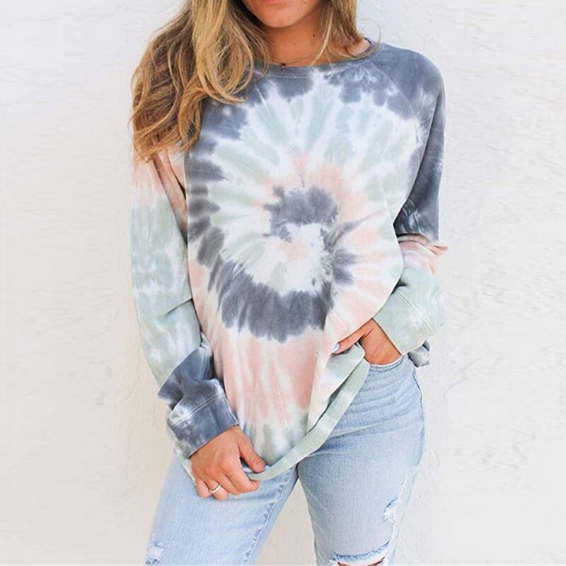 Loose Casual Women Gradient Color Print Tshirt Short Sleeve Autumn Tie-dye Print Short T-Shirts