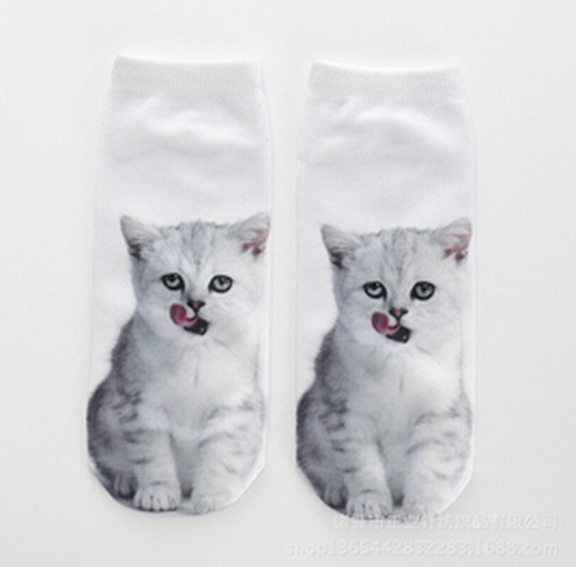 Vrouwen Funny Animal Leuke 3D Print Sokken Vrouwen Sokjes Unisex Sokken Vrouwen Mode Sox Cartoon Kat Voor vrouwelijke: WHITE