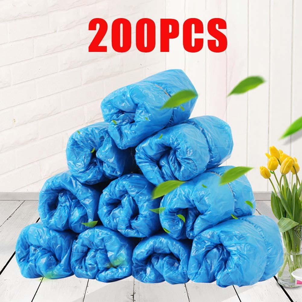 Couvre-chaussures 200 pièces couvre-chaussures jetables couvre-chaussures imperméables couvre-chaussures anti-poussière couvre-chaussures bleu en plastique couvre-chaussures cheville: Default Title
