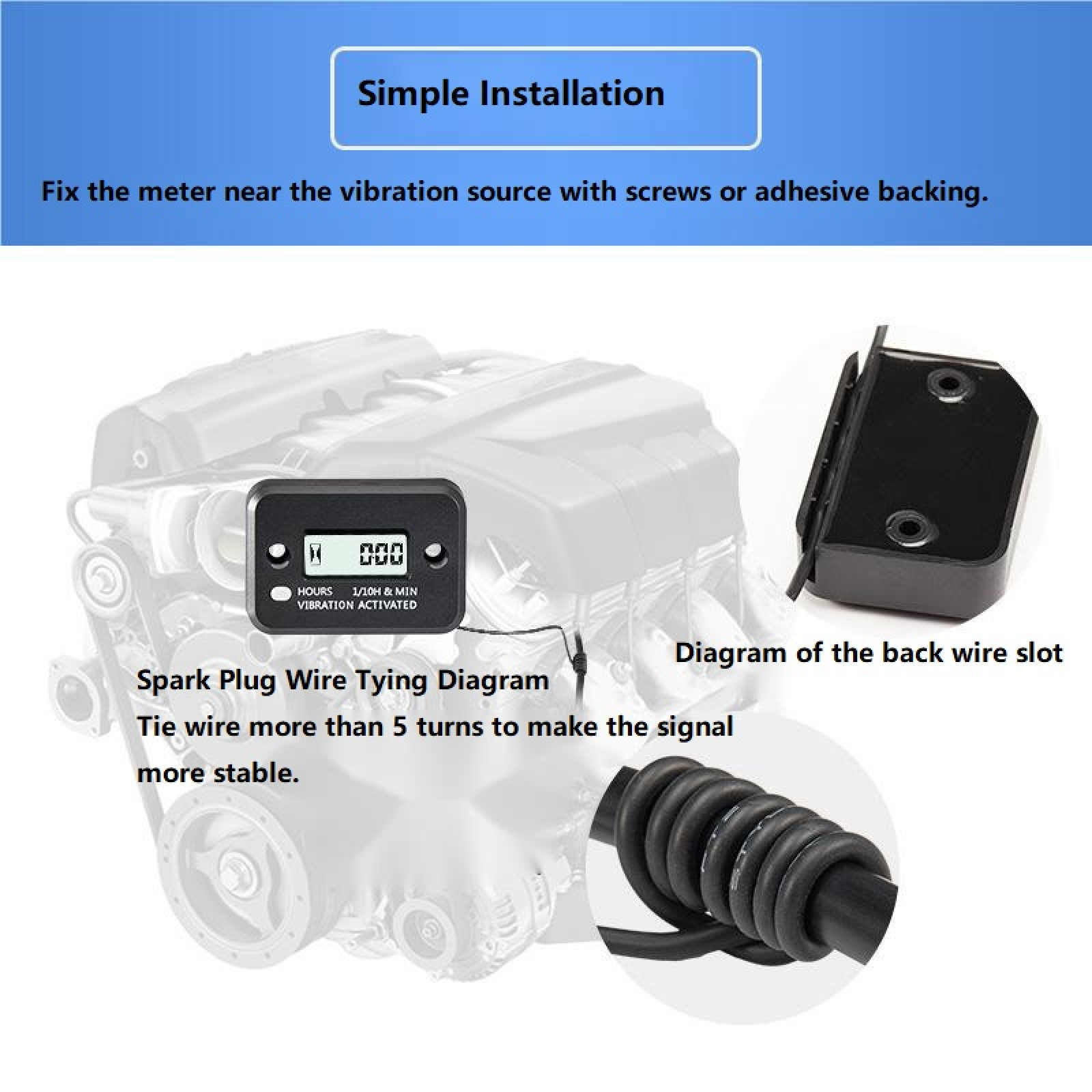 Digital Wireless Vibration Activated Hour Meter Counter for Gas Generator Lawn Mower Motor ATV Waterproof LCD Display Meter