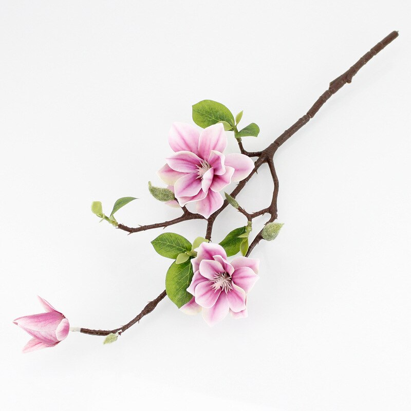 Real Touch Latex Magnolia Bloem Tak Met Bladeren Flores Artificiales Indie Room Decor Roze Kunstbloemen Moeder