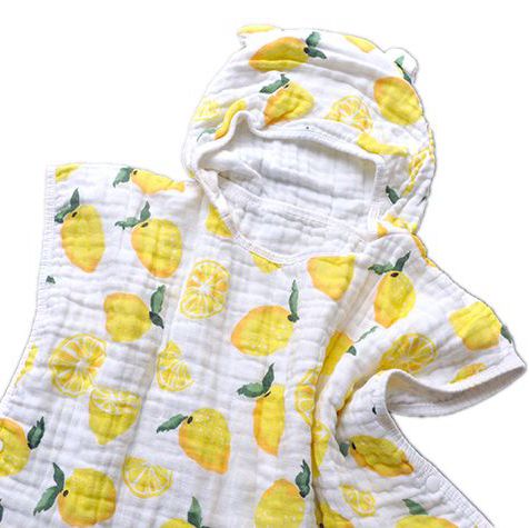 Muslin bomull baby badhandduk barn strand handduk cape mantel ins mönster för flickor pojkar: Citron-