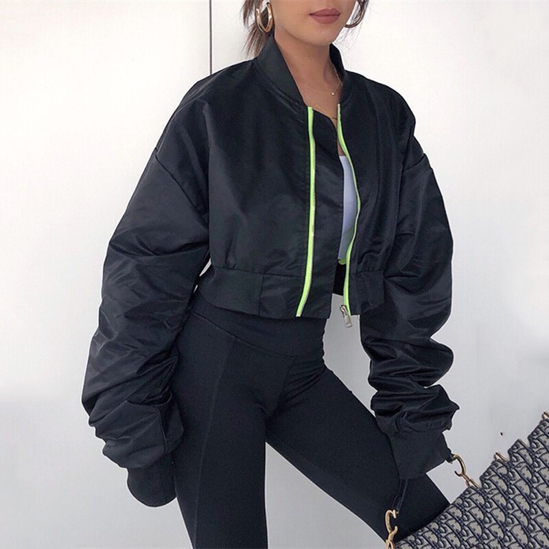 Hwlzltzht höst kort kvinnor baseball jackor lösa kappor kvinnor dragkedja casual basic jacka bomber coat kvinnliga ytterkläder toppar