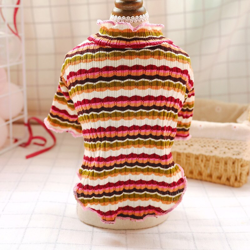 Camisa básica de encaje plisado para perros y mascotas, camiseta a rayas, chaleco cómodo para perros, ropa para el hogar, ropa para perros pequeños