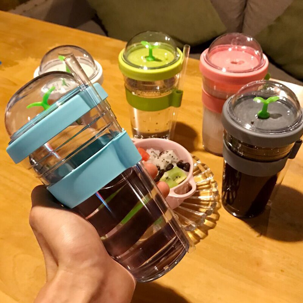 Bärbar plastbubbla te bubbla tebryggare återanvändbar plast kaffekopp läckagesäker kopp kopp te sport tumlare med halm