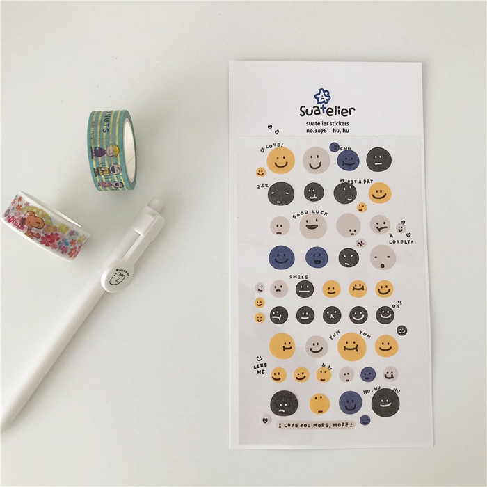 SIXONE 1Pc Ins Cute Mini Stickers Smiling Face Expression Pack Phone Stickers Handbook Material Decorative sticker: Default Title