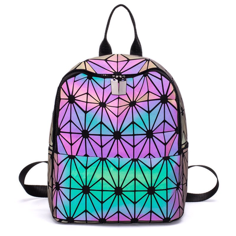 Frauen Rucksäcke Bao Tasche Leucht Geometrische Rucksack Für Teenager Mädchen Schule Tasche Holographische Diamant Rucksack Mochila Feminina