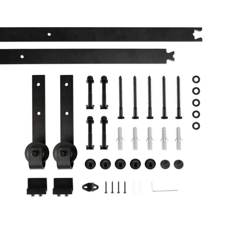 Schuur Deur Opknoping Rail Antieke Zwarte Stalen Schuifdeuren Schuur Houten Deur Hardware Kit Roller Voor Interieur Schuifdeur Schuifdeur Staal: Default Title