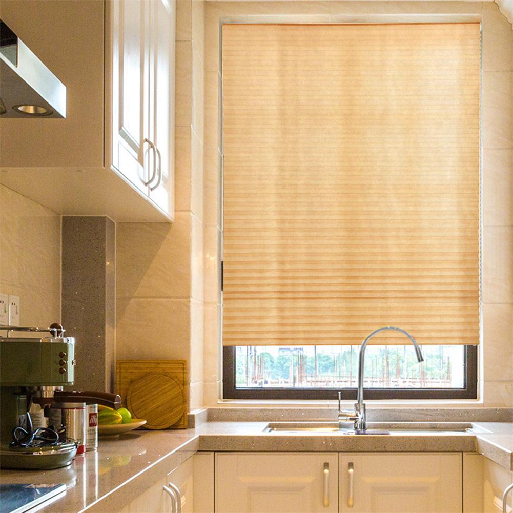 Pleated Blinds Curtains Self-Adhesive Semi-Blackout Windows Kitchen Home Door for Household Living Room Accessories: Yellow