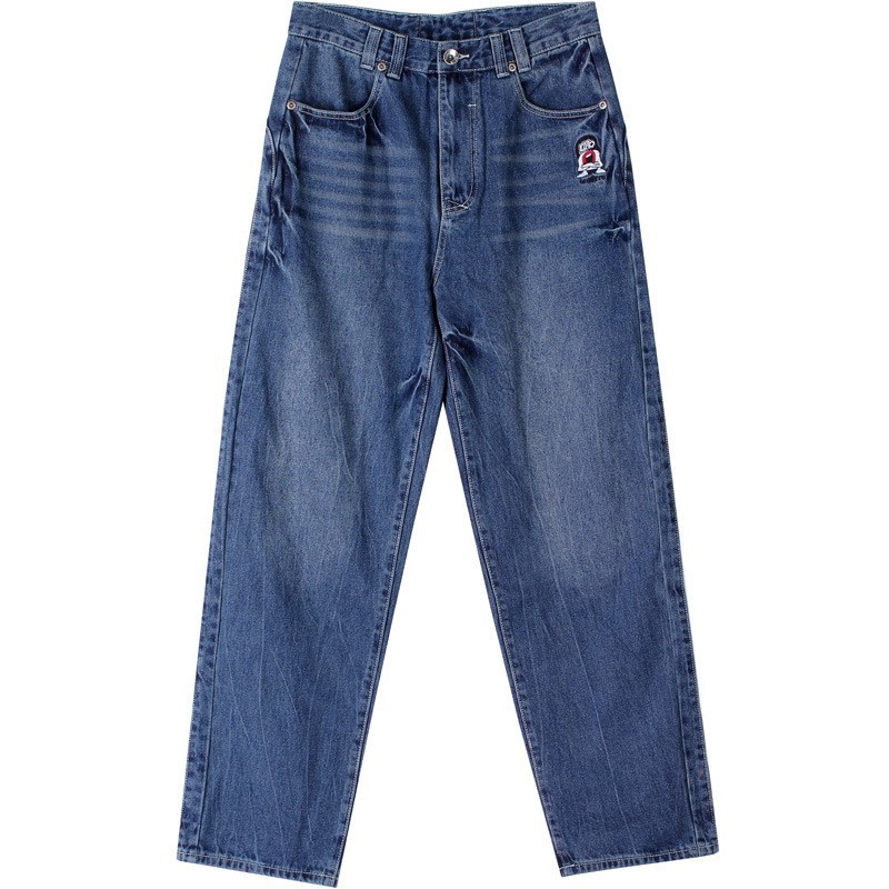 Jean large pour homme, pantalon en Denim, ample, avec broderie Hip Hop, Baggy, bleu, grande taille, 30-46