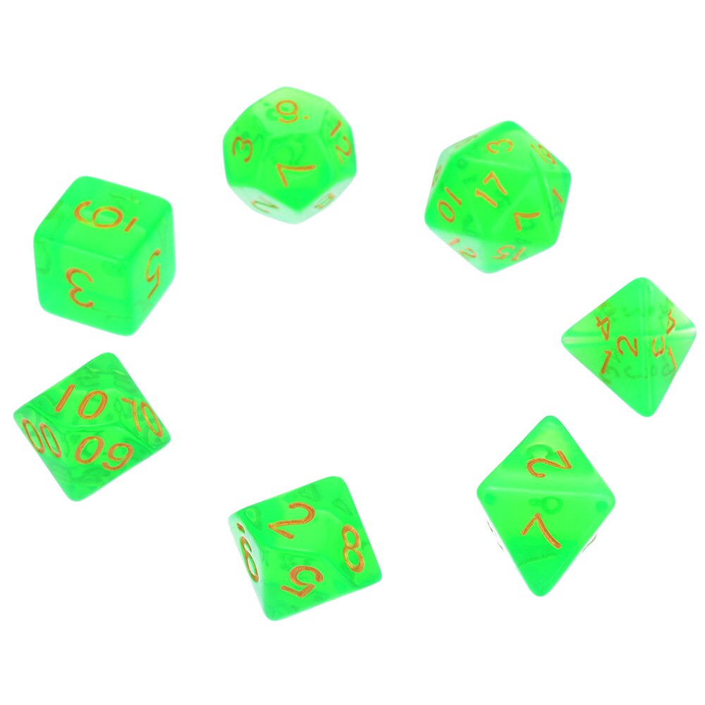 Style 7Pcs/set Green Translucent Polyhedral Dices Set For RPG DND Game Dice Set with Dice Bag