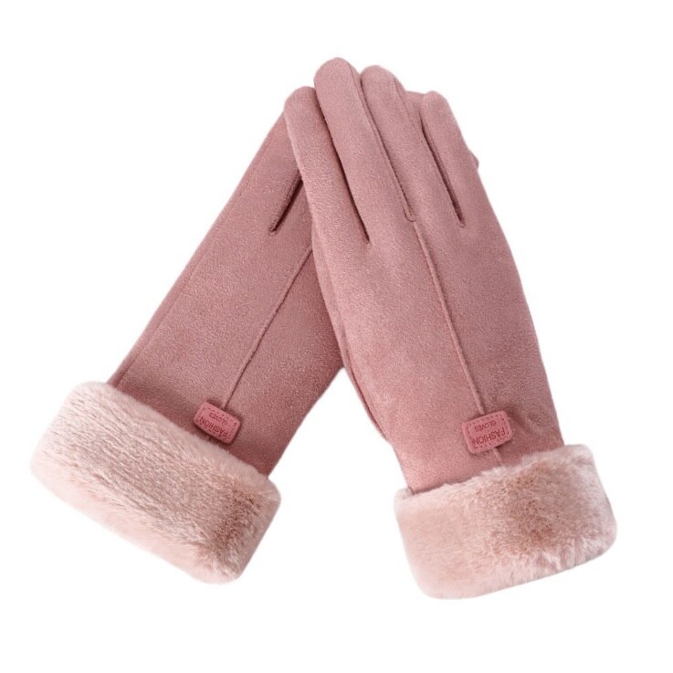 luxe daim gants mitaines doigt complet mitaines droite Index doigt écran gant velours épais femmes hiver: pink