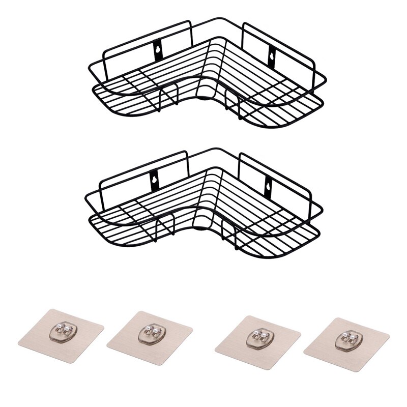 Estante de hierro para baño, soporte de pared para almacenamiento de champú, sin perforaciones, para cocina y ducha: 2 PCS Black