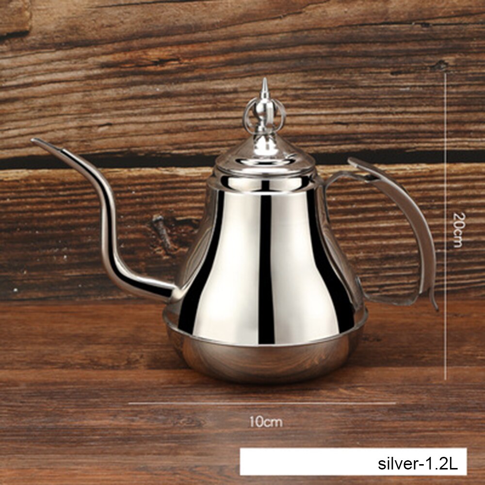 1.2/1.8l svanehals vannkoker rustfritt stål tekanne med tesil tekanne hotell kaffekanne induksjon komfyr vannkoker sett: Sølv -1.2l
