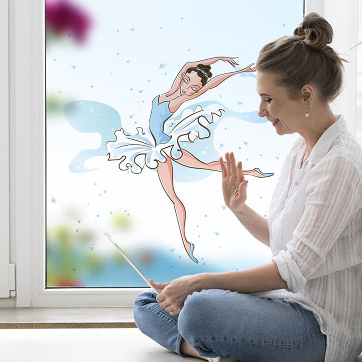 Window Decals, Dancing Girl PVC Window Decals Removable Wall Stickers Wall Posters for Home Office