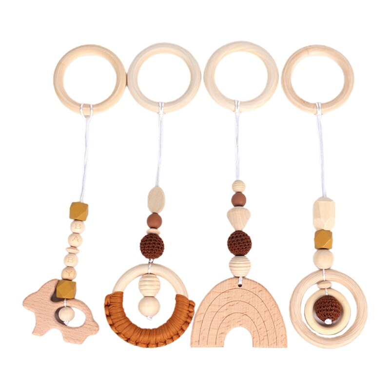 4 Stks/set Baby Play Gym Frame Wandelwagen Opknoping Hangers Hout Ring Bijtring Molaire: Bruin