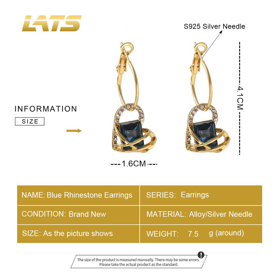 LATS Luxury Gold Love orecchini pendenti per donna strass blu orecchini pendenti 2021 moda femminile coreana elegante regalo gioielli